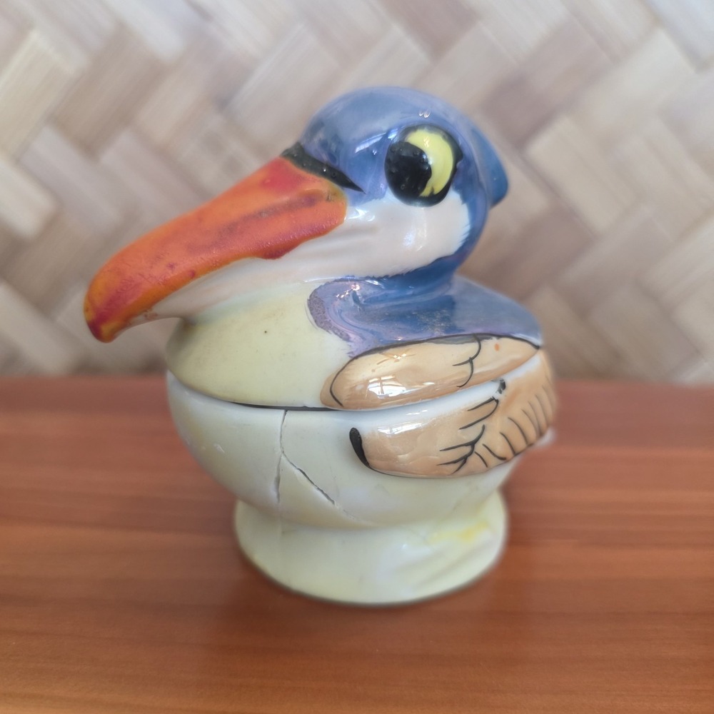 Shofu Made in Japan Covered Duck Lusterware Bowl Jar 3" Hand Painted Porcelain